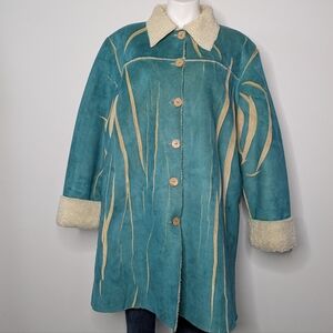 UBU Blue Tan Abstract Art To Wear Heavy Winter Jacket L